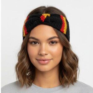 Handmade Crochet Black Red Yellow Stripes Women's Headband One Size